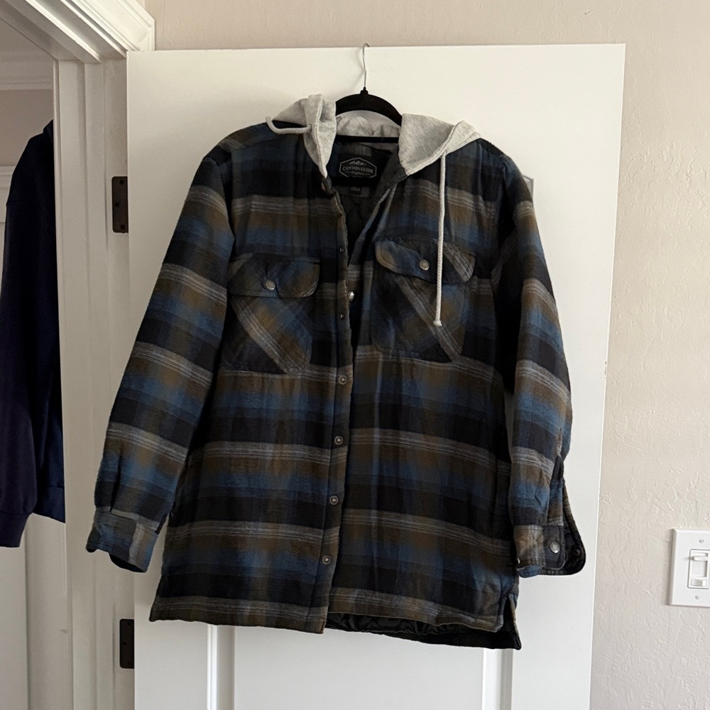 Woman’s Hooded Plaid Flannel Jacket - Blue & Brown